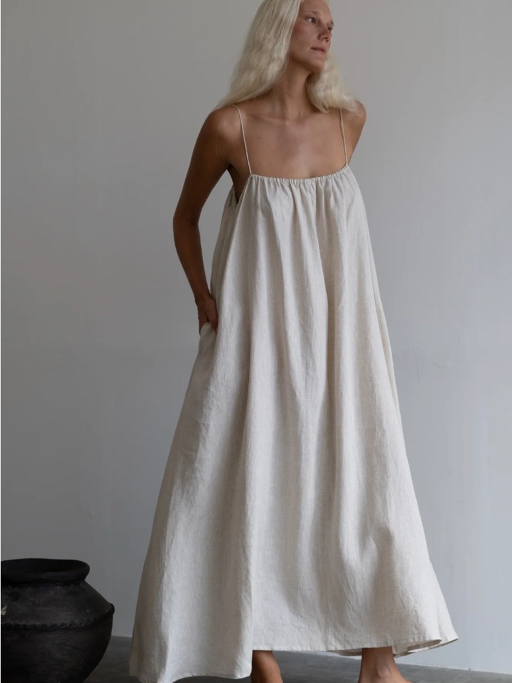 Relaxed Cream Spaghetti-Strap Maxi Dress